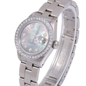 Rolex ladies 26mm Datejust black MOP Diamond oyster steel